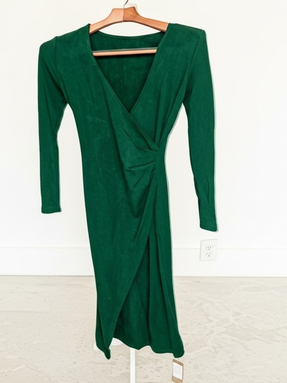 NWT OGL Forest Green Wrap Midi Dress- V- neck Women's Size S - Picture 5 of 11